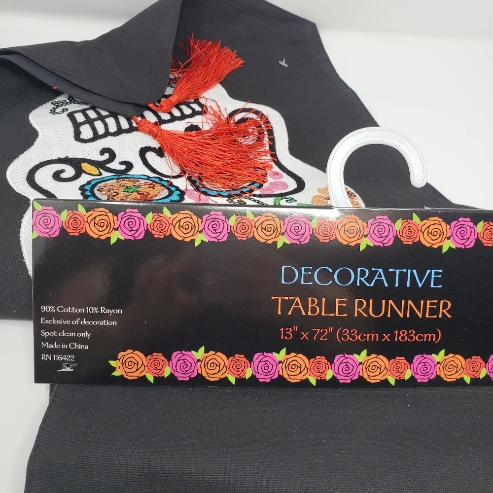 Day of Dead Sequins Table Runner With Tassels